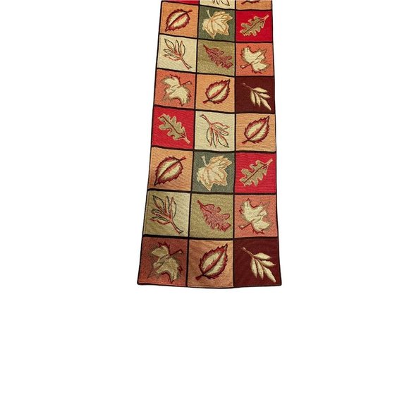 Fall Reversible Table Runner Brocade Leaf Red Pattern Multi Colored 13"W x 88"L - Picture 2 of 10